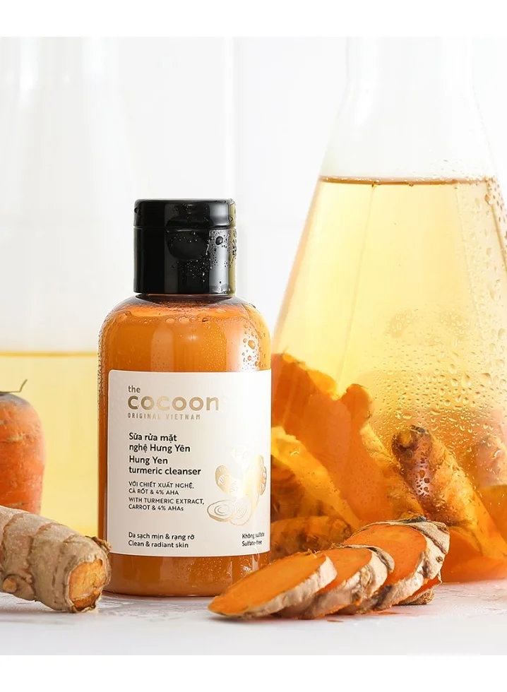 The Cocoon Original Vietnam  Hung Yen Turmeric Cleanser 140ml Brightening Turmeric Face Wash with AHA 4% Gentle Exfoliating Facial Cleanser for Dark Spots Glow Oil Control Hydrating Deep Cleansing Face Wash  | Best Price UAE